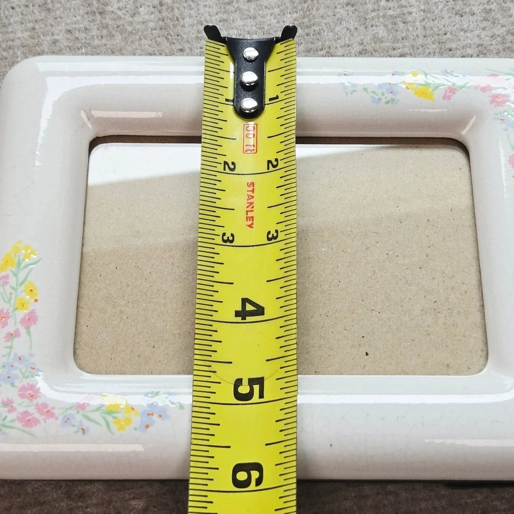 Vintage Ceramic Floral Picture Frame Cream Glazed Crazed Finish Tabletop 3.5×5